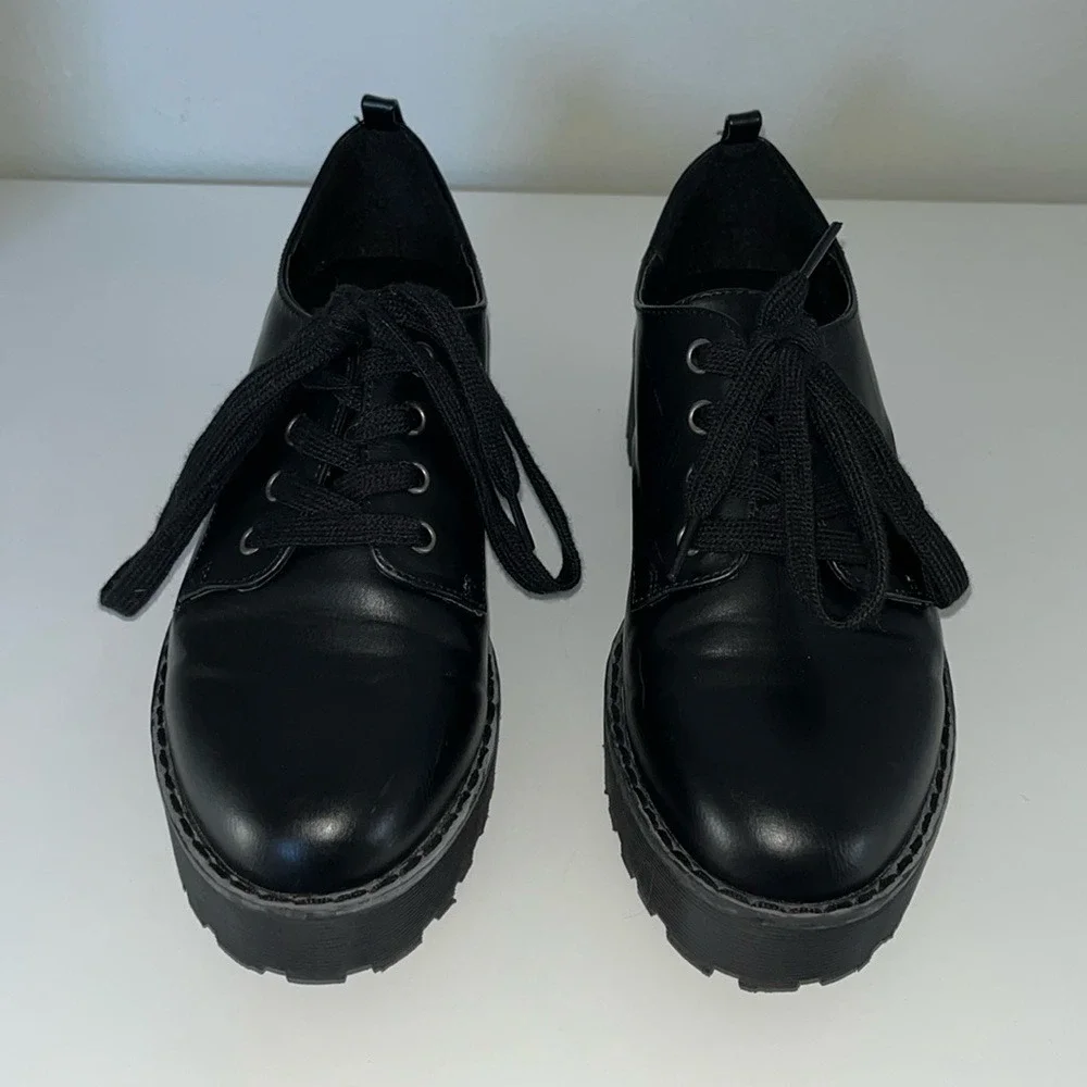 Dirty Laundry Women's Black Chunky Heeled Platform Oxford Shoes Sz‎ 7 Lace Up